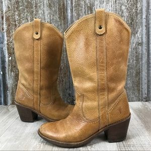FRYE Tan Burnished Leather Cowboy Western Boots 6B